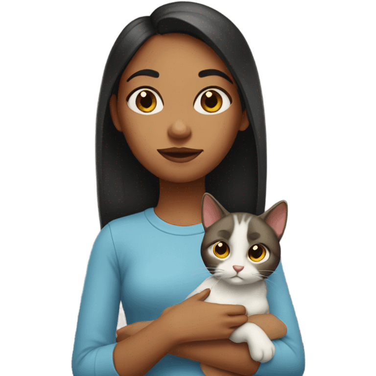 a girl raising her eyebrows while holding a cat emoji