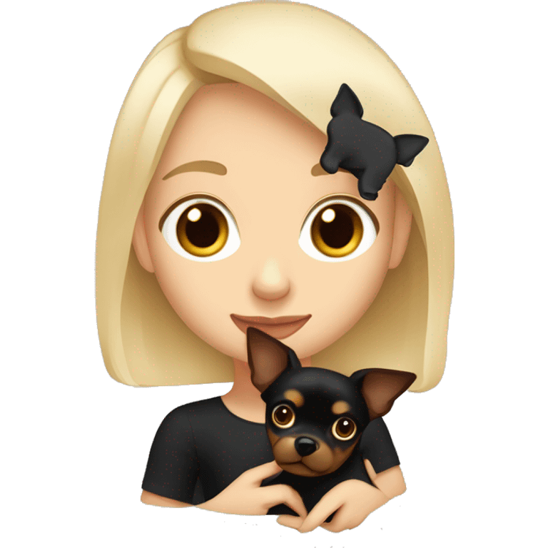 white blonde girl holding black chihuaha tan chihuaua and brown dachsund emoji