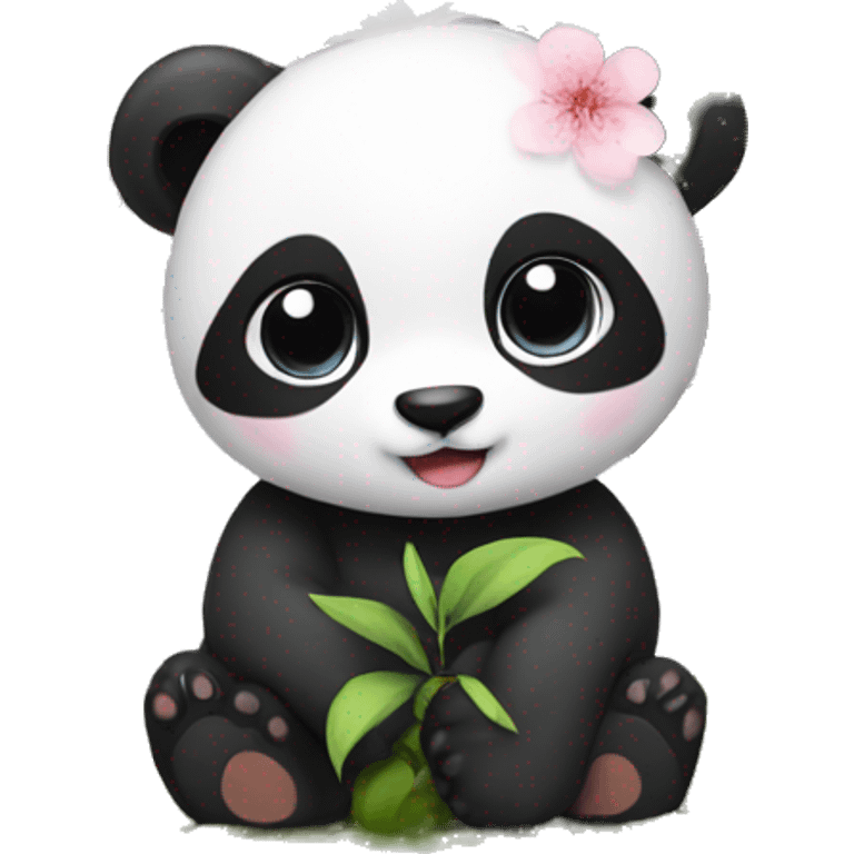 Panda with a sakura plant emoji