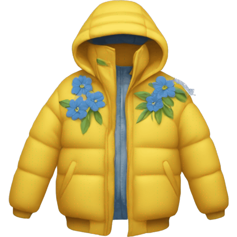 Yellow down jacket with blue flowers emoji