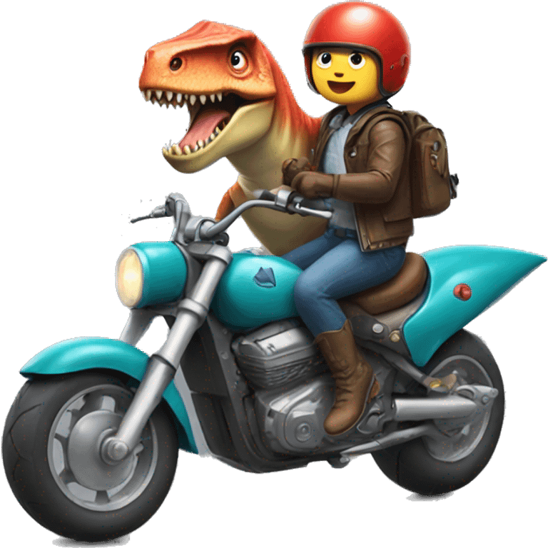 Dinosaur riding a motorcycle with shark emoji