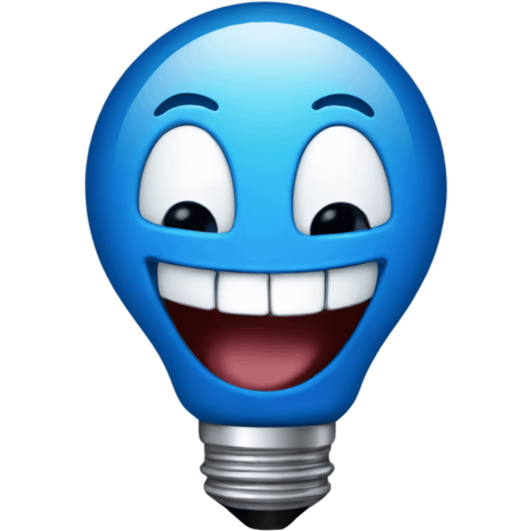 A blue bulb laughing emoji