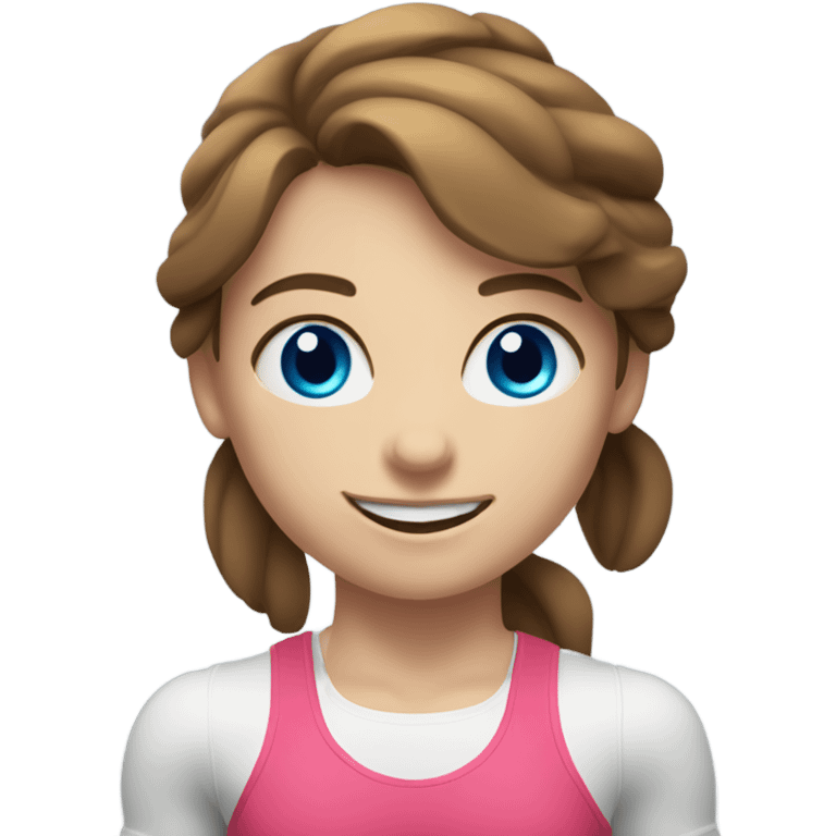 smiling girl weightlifting a barbell with fair skin, brown hair, and blue eyes emoji