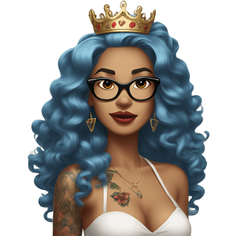 Pinupx long length hair and a crown and tattoos and glasses emoji