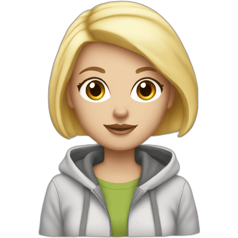 white girl short hair blonde hoodie with macbook emoji