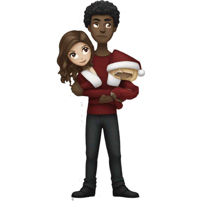 a male vampire next to his lightskin girlfriend in front of a christmas tree emoji