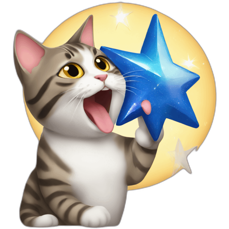 Cat licking his star emoji