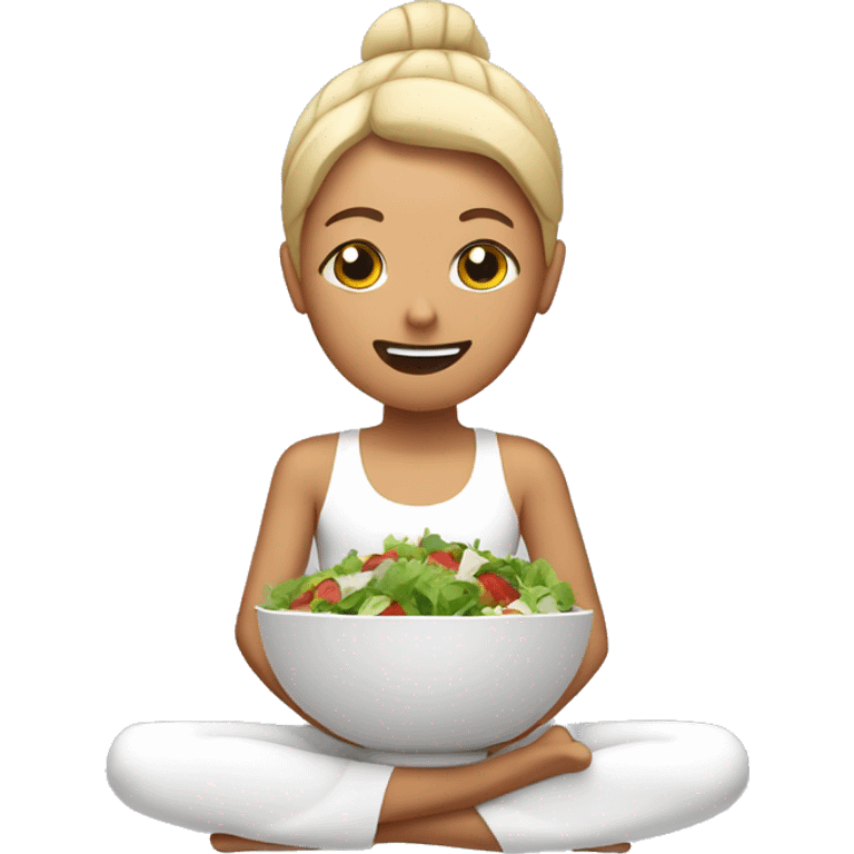 a bowl of salad in a yoga pose emoji