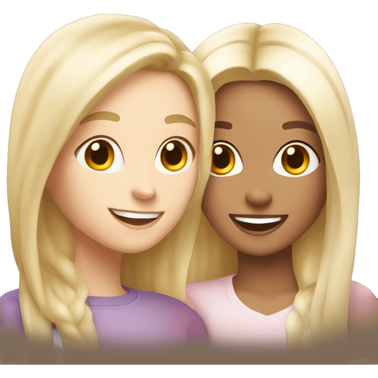 White blonde female and white brunette female best friends happy smiling with hearts around them  emoji