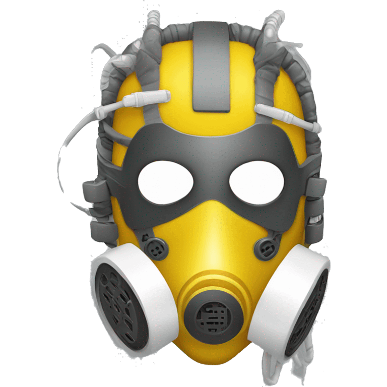 Dark yellow Mohawk female cyborg head with white respirator mask and circuits emoji