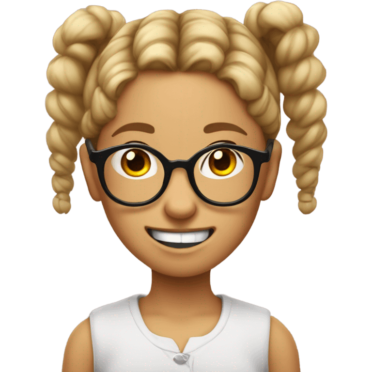 Nerd emoji girl pigtails and glasses with buck teeth with big gap emoji