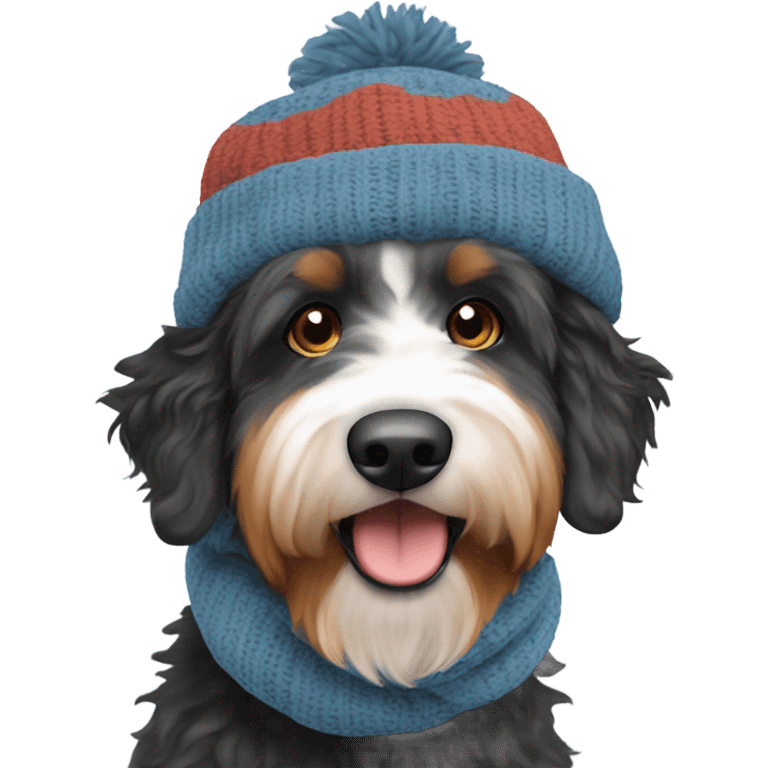 Bernedoodle with tennessee smokies hat and scarf emoji