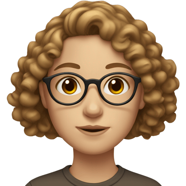 One white girl with curly long light brown hair, brown eyes and round glasses  emoji