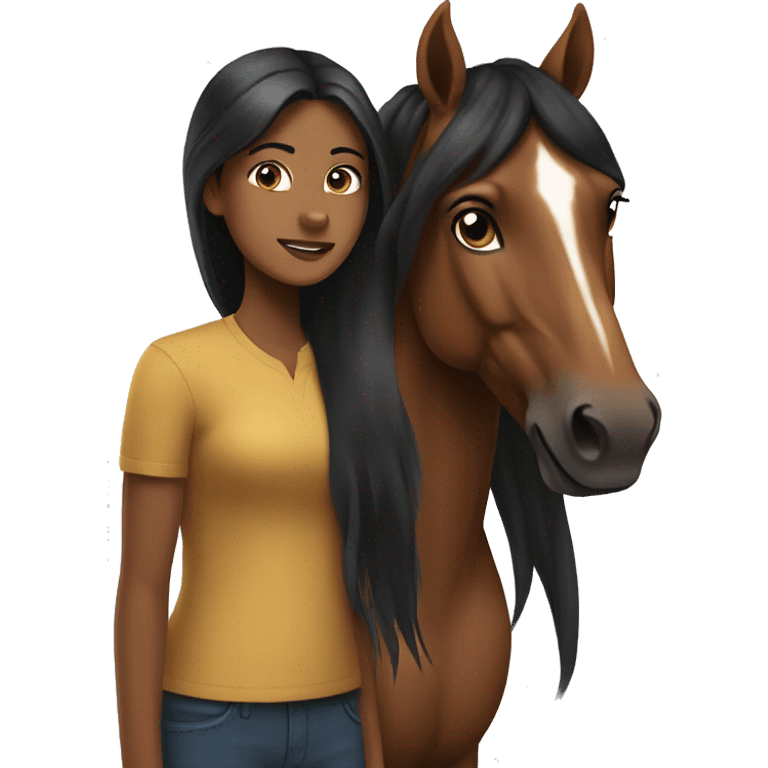 Brown horse with a brownskinned girl with long black hair  emoji