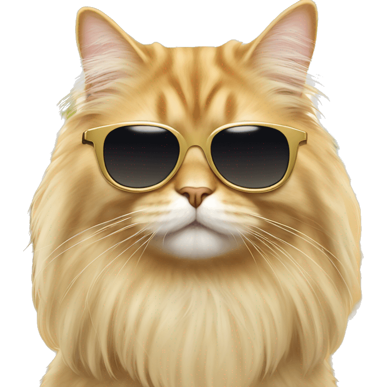 Gold british long hair cat wearing sunglasses on the beach emoji