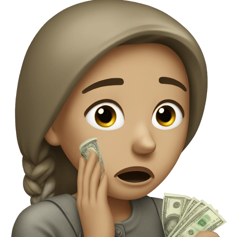 Crying woman using money to wipe emoji