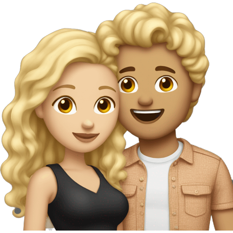 make me an emoji of couple kissing. the girl is light skin with tall wavy partial blonde hair. the guy is brown with black curly hair  emoji