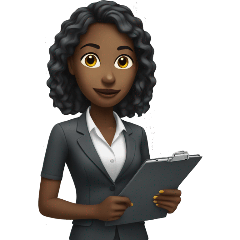 Young black professional female holding a clipboard emoji