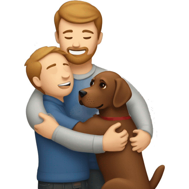 Red Labrador giving brown haired man a hug emoji