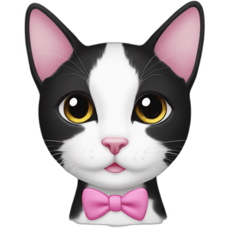 young black and white tuxedo cat with round eyes, a pink nose,  emoji