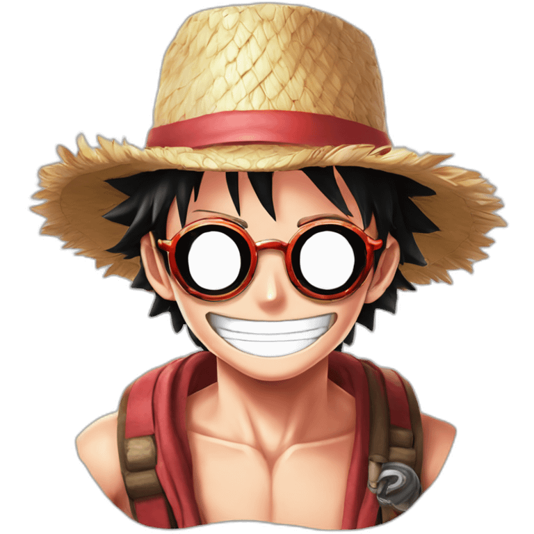 Fire emoji with a Monkey D Luffy straw hat & do Doflamingo glasses emoji