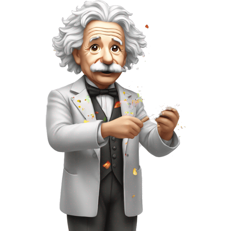 albert einstein holding colorful confetti popper in his hand emoji