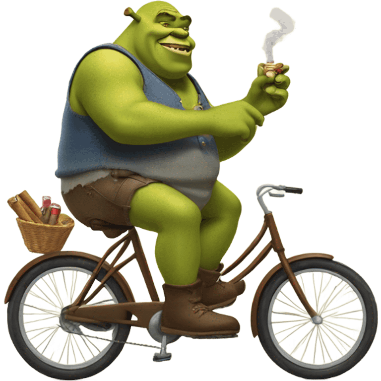 Shrek smoking a cigar riding a bicycle emoji