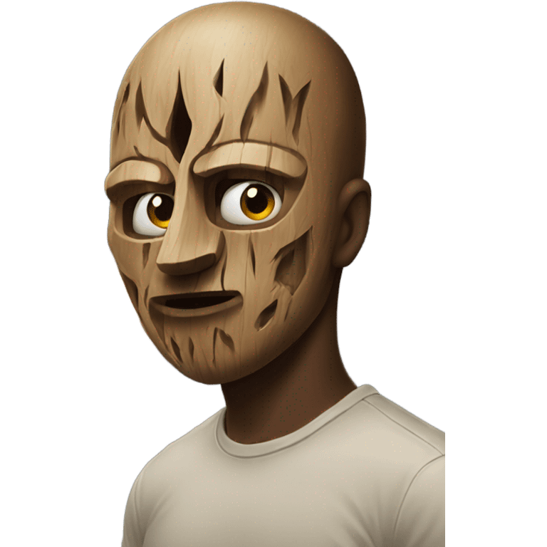 male portrait on the street with a cursed wooden mask emoji