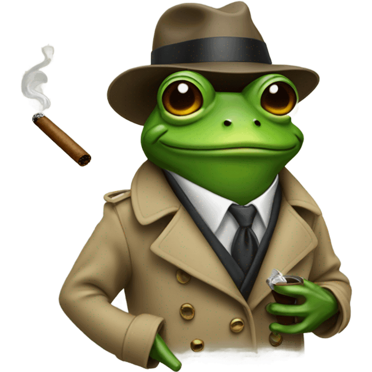 Frog wearing a fedora and a trench coat smoking a cigar  emoji