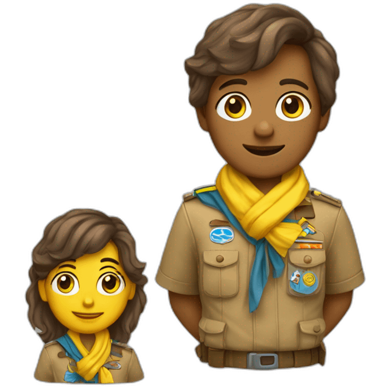 Un scout avec les cheveux marron et un foulard jaune et bleu  emoji