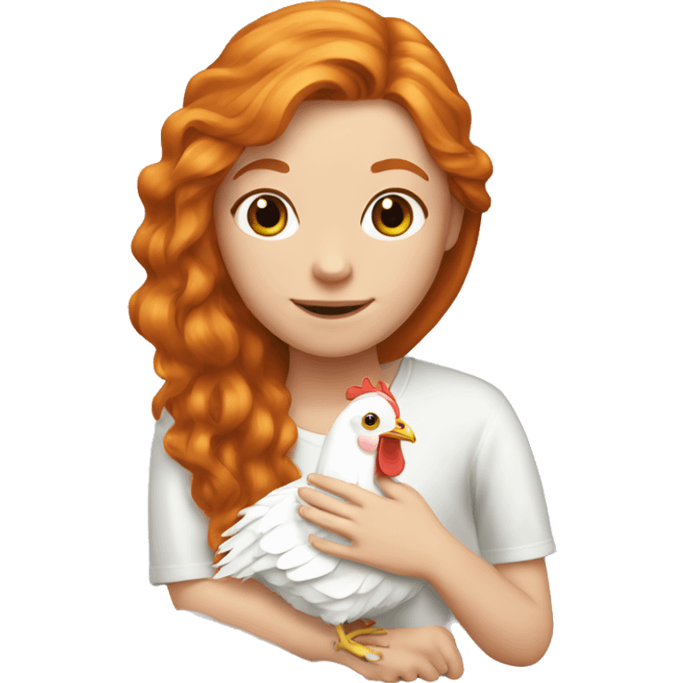 Ginger girl with Long hair and a white hen emoji