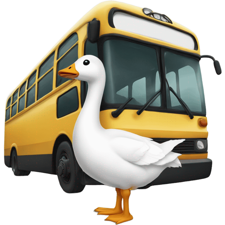 A goose standing next to a bus emoji