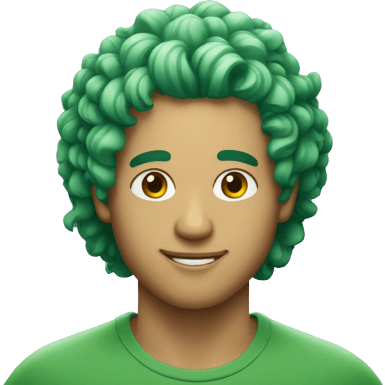 Man with lagre curly green hair  emoji