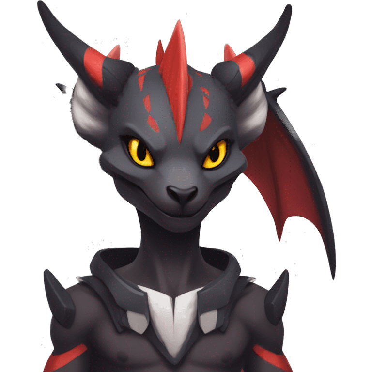 Black Cool Edgy Anthro Noivern-Nargacuga Fakémon  with White and Red Edgy markings emoji