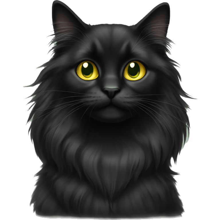 Black long haired cat yellow green eyes emoji