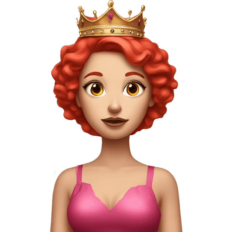 red hair girl with heavy makeup, pink dress, big red hair with crown,girl,  emoji