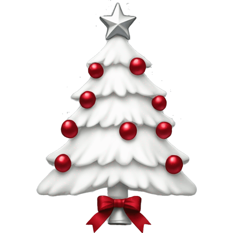 White Christmas tree with silver ribbon and dark red bows emoji