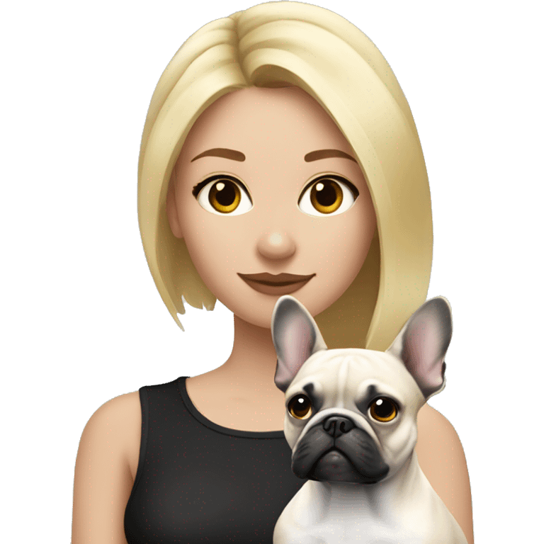 Blonde girl with black/white French bulldog emoji