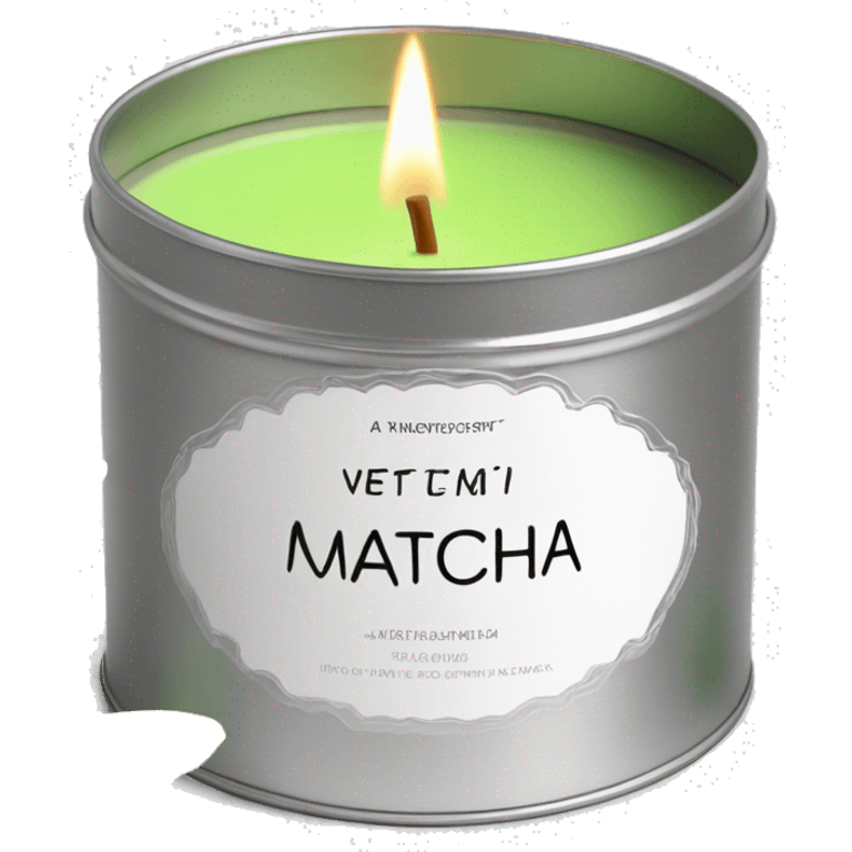 pretty matcha scented candle in silver tin with minimalistic label realistic emoji