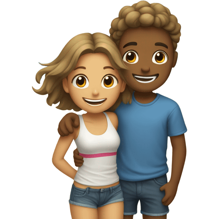 boy and girl hugging on beach emoji