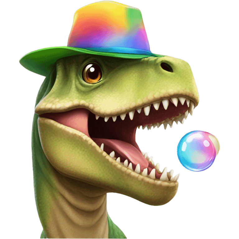 Dinosaur blowing bubbles with a hat on emoji