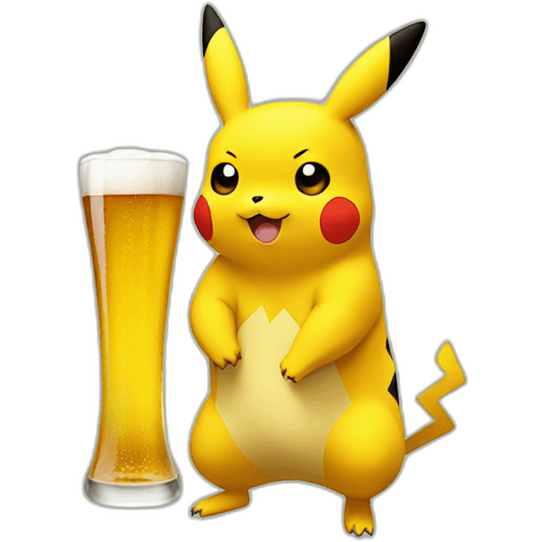 Pikachu bois une bière emoji