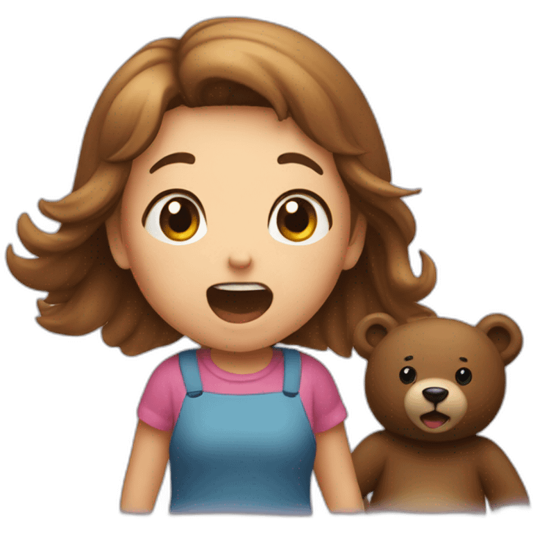 small girl shouting at big bear emoji