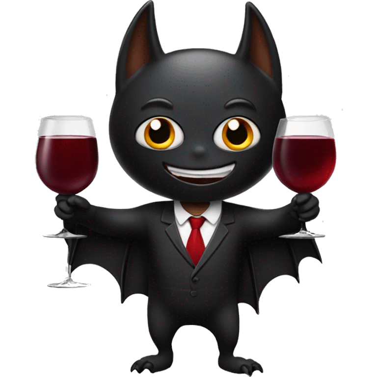 A black bat delivering a glass of red wine emoji