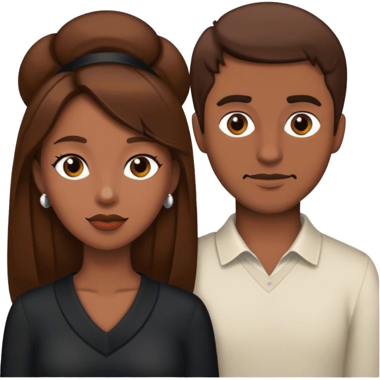 Brown hair man black lady emoji