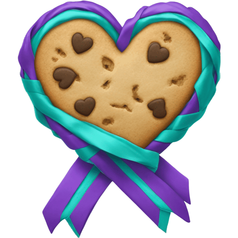 Cookie heart with teal purple awareness ribbon emoji