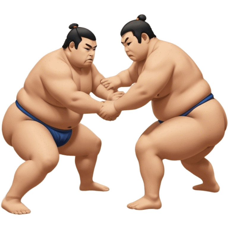 Sumo Wrestling – Cinematic Realistic Sumo Wrestling Scene, featuring a powerful sumo wrestler in traditional mawashi engaged in an intense bout on a sandy dohyo, muscles tensed and sweat glistening under dramatic arena lighting, capturing the raw energy and tradition of the sport. emoji