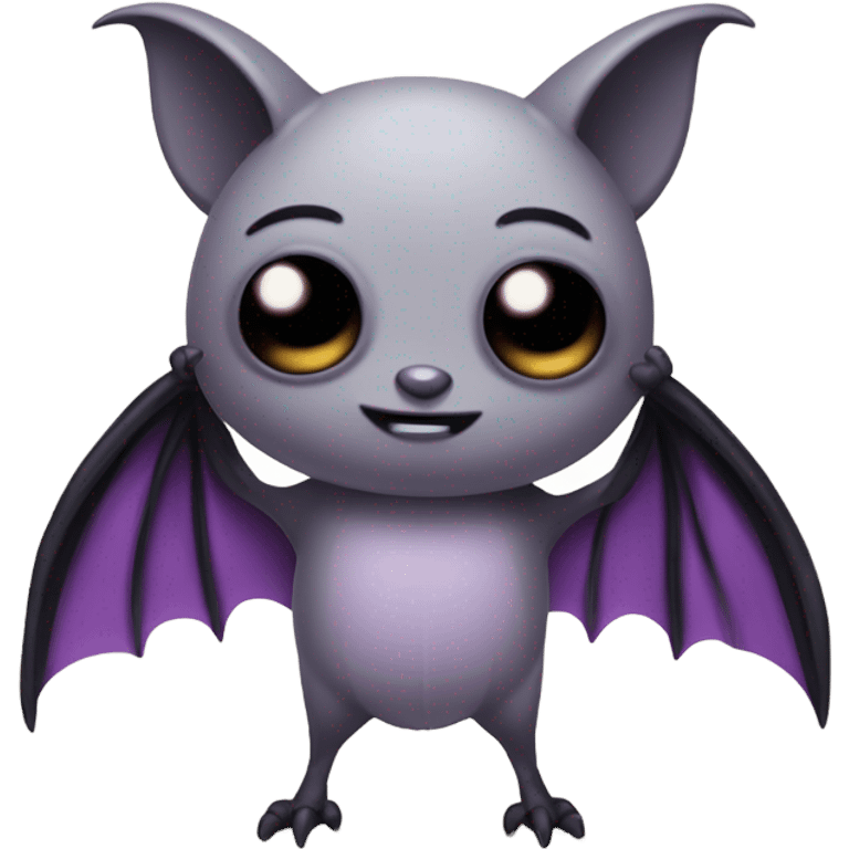 Gray bat, with black wings, with purple and black striped arms, large studio ghibli eyes  emoji