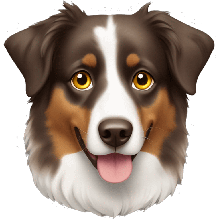 Brown Australian shepherd without white with yellow eyes and a lowered ear emoji