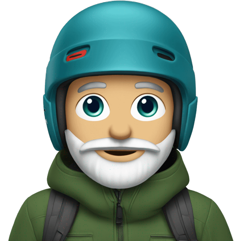 Snowboarder with a red helmet, blue eyes, grey beard, dark green jacket emoji